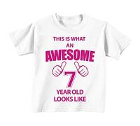 This is what AN Awesome 7 ans Looks Like Blanc T-shirt Rose Text bébé tout-petit enfants Disponible en tailles 0-6 mois à 14-15 ans 7e anniversaire T-shirt blanc blanc 3-4 ans