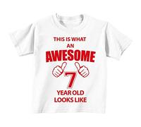 This is what AN Awesome 7 ans Looks Like Blanc T-shirt Texte Rouge pour bébé enfants Disponible en tailles 0-6 mois à 14-15 ans 7e anniversaire T-shirt blanc blanc 12-13 Years