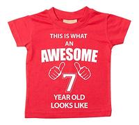 This is what AN Awesome 7 ans Looks Like Rouge T-shirt bébé tout-petit enfants Disponible en tailles 0-6 mois à 14-15 ans 7e anniversaire T-shirt rouge Red 5-6 ans