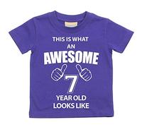 This is what AN Awesome 7 ans Looks Like Violet T-shirt bébé tout-petit enfants Disponible en tailles 0-6 mois à 14-15 ans 7e anniversaire T-shirt violet violet 12-13 Years