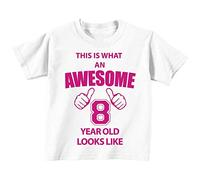 This is what AN Awesome 8 ans Looks Like Blanc T-shirt Rose Text bébé tout-petit enfants Disponible en tailles 0-6 mois à 14-15 ans 8e anniversaire T-shirt blanc blanc 12-18 mois