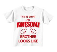 This is what AN Awesome Brother Looks Like Blanc T-shirt Texte Rouge pour bébé enfants Disponible en tailles 0-6 mois pour 14-15 ans Nouveau bébé sœur Cadeau blanc blanc 24-36 Months