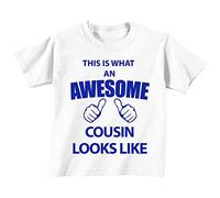 This is what AN Awesome Cousin Looks Like Blanc T-shirt Bleu Text bébé tout-petit enfants Disponible en tailles 0-6 mois pour 14-15 ans Nouveau bébé sœur Cadeau blanc blanc 12-18 mois