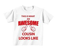 This is what AN Awesome Cousin Looks Like Blanc T-shirt Texte Rouge pour bébé enfants Disponible en tailles 0-6 mois pour 14-15 ans Nouveau bébé sœur Cadeau blanc blanc 18-24 mois