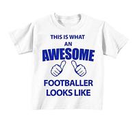 This is What An Awesome Joueur de football Looks Like Blanc T Shirt Bleu Text Bébé Tout-petit Enfants disponible en tailles 0-6 Mois pour 14-15 Ans - Blanc, 24-36 mois