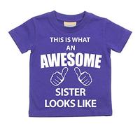 This is what AN Awesome Sister Looks Like Violet T-shirt Texte Sisters NEUF pour bébé enfants Disponible en tailles 0-6 mois pour 14-15 ans Nouveau bébé sœur Cadeau violet violet 3-4 ans