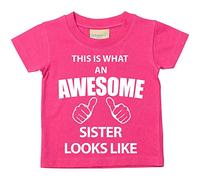 This is what AN Awesome soeur Looks Like Rose T-shirt Texte Sisters NEUF pour bébé enfants Disponible en tailles 0-6 mois pour 14-15 ans Nouveau bébé sœur Cadeau rose rose 3-4 ans
