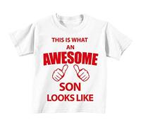 This is what AN Awesome son fils Looks Like Blanc T-shirt Texte Rouge pour bébé enfants Disponible en tailles 0-6 mois à 14-15 ans blanc blanc 3-4 ans