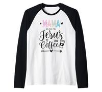 This Mama Runs on Coffee Jesus Praying Mama Coffee Jesus Mom Manche Raglan