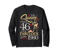 This Queen 46 Fabulous Since 1980 46th Birthday Women Girls Manche Longue