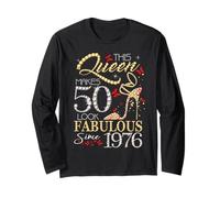 This Queen 50 Fabulous Since 1976 50th Birthday Women Girls Manche Longue