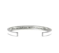 This Too Shall Pass Mantra Cuff Bracelet, BUT FUCKING HELL Motivational Jewelry Gift for Her, Encouragement Strength Reminder Bracelet (3)