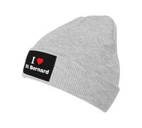 THisdownd I Love St Bernard Bonnet pour homme et femme Bonnet d'hiver chaud tricoté chapeau de ski bonnet tête de mort, gris, taille unique