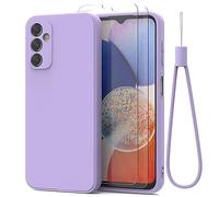 THIYUFUNS Silicone Liquide Coque pour Samsung Galaxy A14 4G / 5G avec Verre trempé,Intérieur Microfibre Etui de Protection Contre Les Chutes Antichoc Full Body Protecteur Housse - Violet