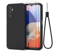 THIYUFUNS Silicone Liquide Coque pour Samsung Galaxy A14 4G / 5G avec Verre trempé,Intérieur Microfibre Etui de Protection Contre Les Chutes Antichoc Full Body Protecteur Housse - Noir