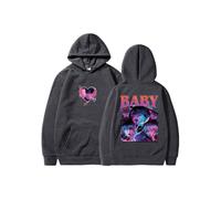 (THK2162C40 Gris foncé - M) Sweat à capuche hip-hop, haut de sport, imprimé K-pop, style décontracté