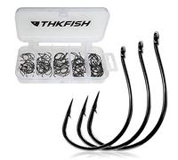 THKFISH 50pièces hamecon Peche Crochets de Pêche Hameçons à Haute Teneur en Carbone Offset Hameçons Pêche #3#2#1 1/0 2/0