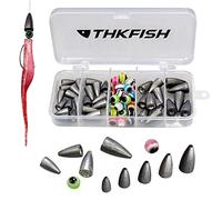 THKFISH Accessoires de pêche, Texas Rig, Carolina Rig, Crochets excentrés, Bouchon Bobber, Perles, Bacs, Bagues, Émerillons 64 pièces
