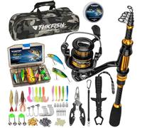 THKFISH Canne à pêche télescopique pour débutant | Kit de démarrage complet tout-en-un pour débutant - Canne à pêche pliable et portable en fibre de carbone - Moulinet rotatif