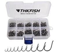 THKFISH Crochets de pêche, 500 Pcs # 3 ~ # 12 10 tailles eau de mer d'eau douce noir crochets de pêche est livré avec la vente au détail porte boîte de pêche ensemble