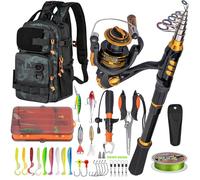 THKFISH Ensemble Canne à pêche et Moulinet avec Sac à Dos, 1,8 m, kit de Moulinet télescopique avec leurres de pêche, Pince et Pince à lèvre de Poisson pour Adultes, Camouflage