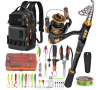 THKFISH Ensemble Canne à pêche et Moulinet avec Sac à Dos, 2,1 m télescopique avec leurres de pêche, Pince et Pince à lèvre de Poisson pour Adultes, Noir