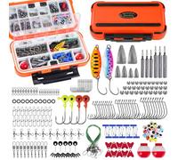 THKFISH Kit d'accessoires de pêche 210 pièces, boîte de pêche organisée à double couche avec hameçons inclus, poids plombés, équipement de pêche à la truite pour adultes/enfants