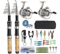 THKFISH Lot de 2 Cannes à pêche Pliables de 2,1 m et Moulinet, moulinets, Sac de Transport pour Voyage en Eau salée et Eau Douce (2 pièces)