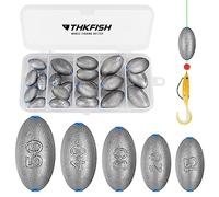 THKFISH Lot de 21 plombs en forme d’œufs pour pêche en eau salée et eau douce, plombs ovales, différents poids