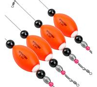THKFISH Lot de 4 flotteurs de pêche - Bas de Ligne en Acier - Brochet - Truite - Flotteurs lestés - Rouge-Orange, 6,3 cm