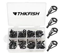 THKFISH®Trousse de réparation de Canne à pêche, pièces d'eau Douce d'eau salée Noire de ternissure Conseil de Bout Noir de Guides de réparation de Tige inoxidable boîte 80Pcs Ensemble