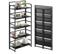 THKKY Bibliothèque pliable à 5 niveaux sans assemblage pour la maison, le bureau, bibliothèque pliable en bois vintage pour salon, chambre à coucher (noir)