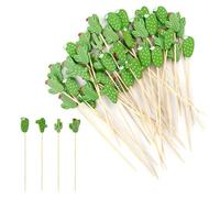 THKO 100 Pcs Pique Aperitif, Brochettes Cocktai Bâtons de Cocktail Bois Cure-Dents Pic Brochette, Bois Pique Brochette Decoration Cocktail pour Cocktail Boissons Fruit Desserts - 12cm Cactus Vert
