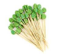 THKO 100 Pcs Pique Aperitif, Brochettes Cocktai Bâtons de Cocktail Bois Cure-Dents Pic Brochette, Bois Pique Brochette Decoration Cocktail pour Cocktail Boissons Fruit Desserts - 12cm Feuille Verte