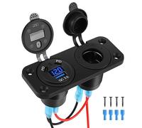 Thlevel 12V Prise de Chargeur Voiture Allume Cigare Double 45W PD Type C et 18W QC3.0 USB avec Voltmètre Numérique LED Étanche pour 12V/24V Voitures Bateaux Moto