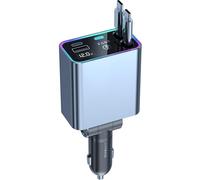 Thlevel 66W Chargeur de Voiture Rétractables USB C avec Double Câbles de Voltmètre LED Compatible avec iPhone iPad Huawei pour 12V/24V Caravane Camping-Car Bateau