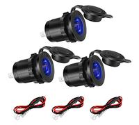 Thlevel Allume Cigare Socket de Voiture Etanche avec Câble Connexion Fusible Bleu LED pour Bateau Moto ATV RV 3 Pièces