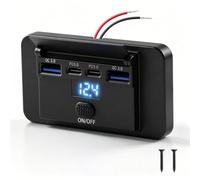 Thlevel Chargeur de Voiture pour téléphone Charge Rapide 12V Prise USB C Double 36W PD3.0 et Double 18W QC3.0 Étanche avec Voltmètre Numérique et Interrupteur pour Camping-Car, Voiture, Bateau