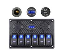 Thlevel Panneau de Commutation à Bascule étanche 6 Gangs Affichage Tension Numérique 12V-24V Double Prise Chargeur USB