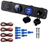 Thlevel Panneau de Commutation Chargeur Voiture 1 en 4 Fonction Dual USB Charger Voltmètre à LED Interrupteur Bascule ON/OFF Prise Cigarette pour Bateau Marine