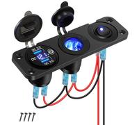 Thlevel Panneau de Prise Chargeur Voiture 12V QC3.0 USB avec d'allume Cigarette Voltmètre à LED et Interrupteur Bascule pour Bateau SUV Camion Caravane Marine