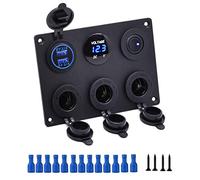Thlevel Panneau étanche Multifonction 6 en 1 avec Prise de Courant 12V Chargeur Double USB Voltmètre à LED Bleue Interrupteur Bascule