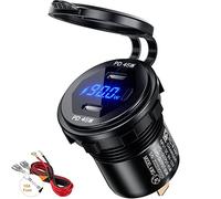 Thlevel PD Type C Prise de Chargeur Voiture Double Port 90W avec Voltmètre Numérique LED et Interrupteur Étanche pour 12V-24V Voitures Bateaux Moto
