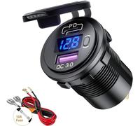 Thlevel Prise de Chargeur Voiture USB QC3.0 et PD Type-C avec Voltmètre Numérique LED Interrupteur Étanche pour 12V/24V Voitures Bateaux Moto