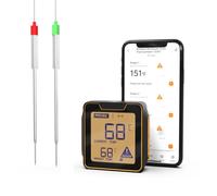 Thlevel Thermomètre à Viande Thermomètre Cuisine Bluetooth Numérique Thermomètre avec Fonction Minuterie et 2 Sondes pour Cuisson Barbecue Fumoir Grill Four, Batterie non Incluse