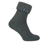 THMO Homme Chaussettes de Lit Epaisse Doublure Polaire Chaussettes Antiderapantes | Mi-molet Chaussettes Chaudes Hiver (39-45, charbon)