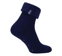 THMO Homme Chaussettes de Lit Epaisse Doublure Polaire Chaussettes Antiderapantes | Mi-molet Chaussettes Chaudes Hiver (39-45, Marine)