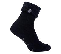 THMO Homme Chaussettes de Lit Epaisse Doublure Polaire Chaussettes Antiderapantes | Mi-molet Chaussettes Chaudes Hiver (39-45, Noir)