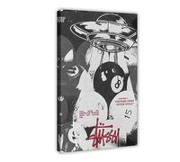 THNIKK Stussy Poster sur toile rétro noir et blanc pour décoration de chambre à coucher, paysage sportif, bureau, chambre, cadeau, style cadre, 20 x 30 cm
