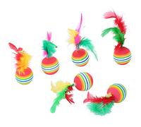 THOANBY Balle arc-en-ciel EVA avec plume légère en mousse pour lancer des jouets interactifs amusants à mâcher pour chats d'intérieur